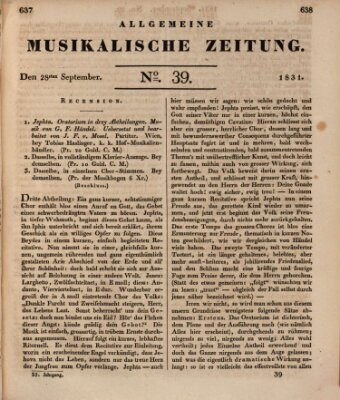 Allgemeine musikalische Zeitung Mittwoch 28. September 1831