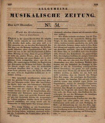 Allgemeine musikalische Zeitung Mittwoch 21. Dezember 1831