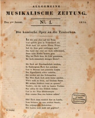 Allgemeine musikalische Zeitung Mittwoch 1. Januar 1834