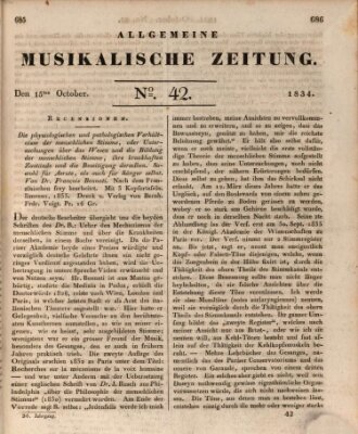 Allgemeine musikalische Zeitung Mittwoch 15. Oktober 1834