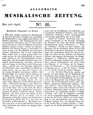 Allgemeine musikalische Zeitung Mittwoch 22. April 1835