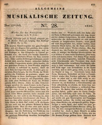 Allgemeine musikalische Zeitung Mittwoch 13. Juli 1836
