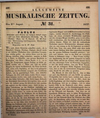 Allgemeine musikalische Zeitung Mittwoch 2. August 1837