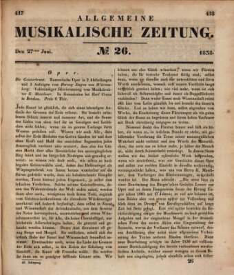 Allgemeine musikalische Zeitung Mittwoch 27. Juni 1838