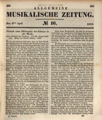 Allgemeine musikalische Zeitung Mittwoch 17. April 1839