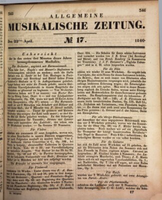 Allgemeine musikalische Zeitung Mittwoch 22. April 1840