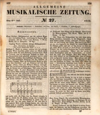 Allgemeine musikalische Zeitung Mittwoch 6. Juli 1842
