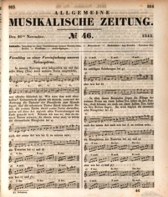 Allgemeine musikalische Zeitung Mittwoch 16. November 1842