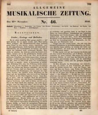 Allgemeine musikalische Zeitung Mittwoch 18. November 1846
