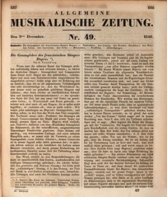 Allgemeine musikalische Zeitung Mittwoch 9. Dezember 1846