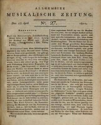 Allgemeine musikalische Zeitung Mittwoch 1. April 1801