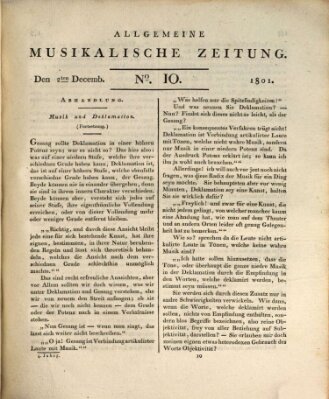 Allgemeine musikalische Zeitung Mittwoch 2. Dezember 1801
