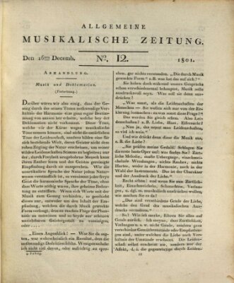 Allgemeine musikalische Zeitung Mittwoch 16. Dezember 1801