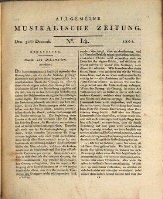Allgemeine musikalische Zeitung Mittwoch 30. Dezember 1801
