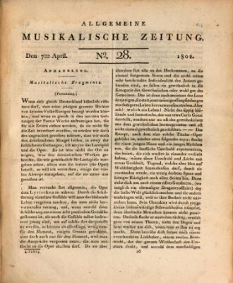 Allgemeine musikalische Zeitung Mittwoch 7. April 1802