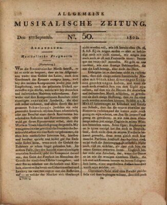 Allgemeine musikalische Zeitung Mittwoch 8. September 1802
