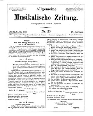 Allgemeine musikalische Zeitung Mittwoch 9. Juni 1869