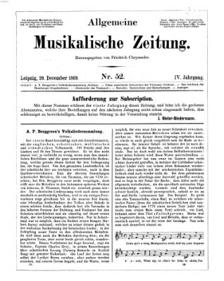 Allgemeine musikalische Zeitung Mittwoch 29. Dezember 1869
