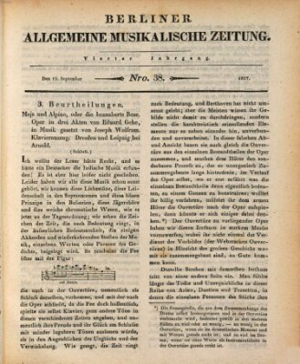 Berliner allgemeine musikalische Zeitung Mittwoch 19. September 1827