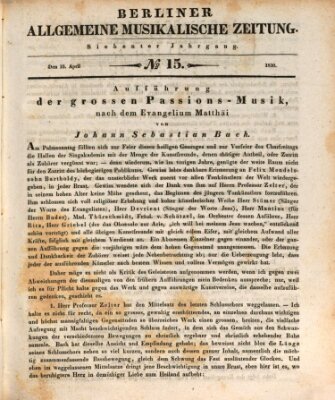 Berliner allgemeine musikalische Zeitung Samstag 10. April 1830