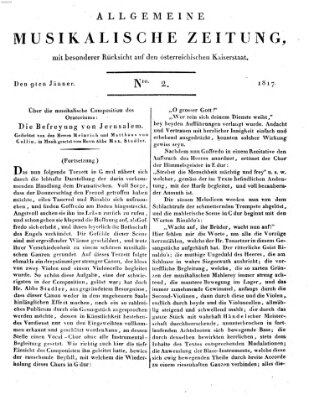 Allgemeine musikalische Zeitung Donnerstag 9. Januar 1817