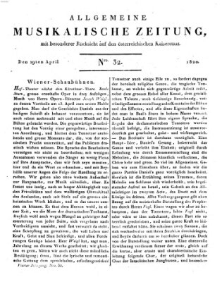 Allgemeine musikalische Zeitung Mittwoch 19. April 1820
