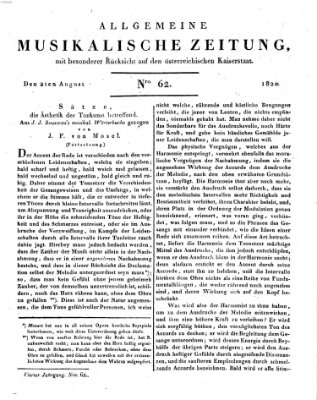 Allgemeine musikalische Zeitung Mittwoch 2. August 1820