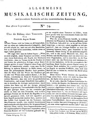 Allgemeine musikalische Zeitung Mittwoch 13. September 1820