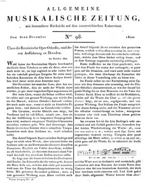 Allgemeine musikalische Zeitung Mittwoch 6. Dezember 1820