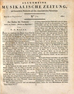 Allgemeine musikalische Zeitung Mittwoch 5. September 1821
