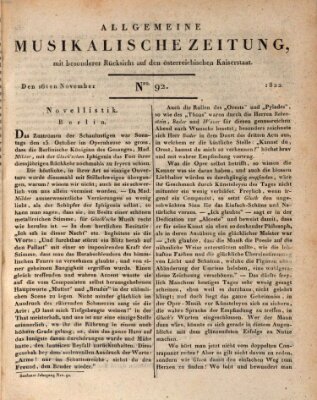 Allgemeine musikalische Zeitung Samstag 16. November 1822