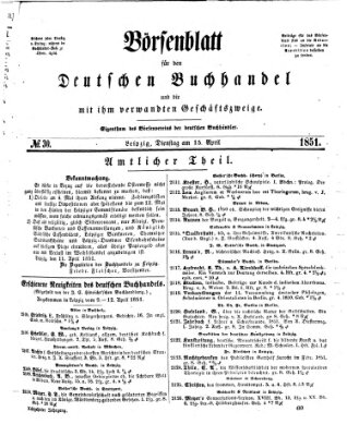 Börsenblatt für den deutschen Buchhandel Dienstag 15. April 1851