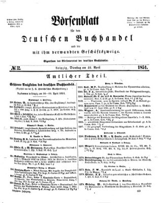 Börsenblatt für den deutschen Buchhandel Dienstag 22. April 1851