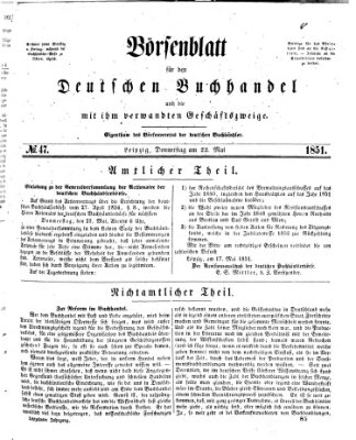 Börsenblatt für den deutschen Buchhandel Donnerstag 22. Mai 1851