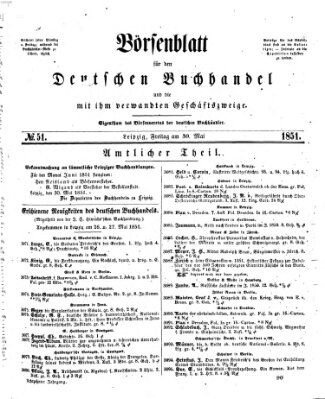 Börsenblatt für den deutschen Buchhandel Freitag 30. Mai 1851