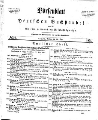 Börsenblatt für den deutschen Buchhandel Freitag 20. Juni 1851