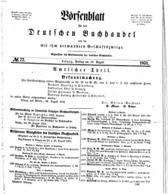 Börsenblatt für den deutschen Buchhandel Freitag 29. August 1851