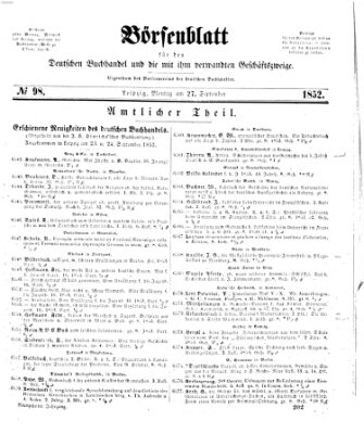Börsenblatt für den deutschen Buchhandel Montag 27. September 1852