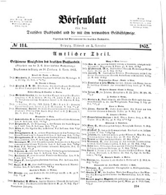 Börsenblatt für den deutschen Buchhandel Mittwoch 3. November 1852