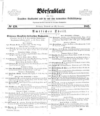 Börsenblatt für den deutschen Buchhandel Mittwoch 17. November 1852