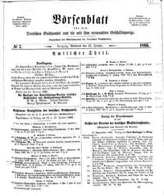 Börsenblatt für den deutschen Buchhandel Mittwoch 17. Januar 1866