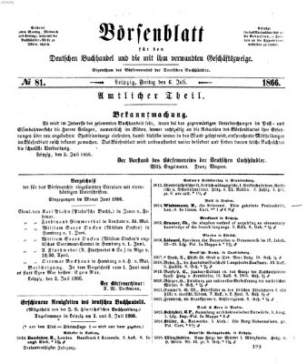 Börsenblatt für den deutschen Buchhandel Freitag 6. Juli 1866