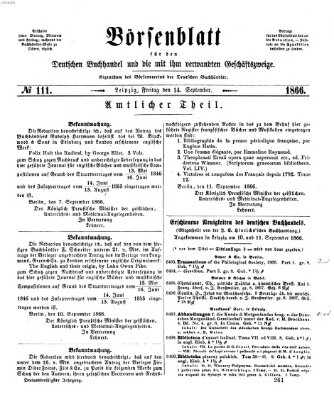 Börsenblatt für den deutschen Buchhandel Freitag 14. September 1866