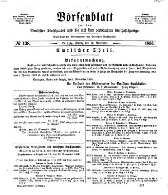 Börsenblatt für den deutschen Buchhandel Freitag 16. November 1866