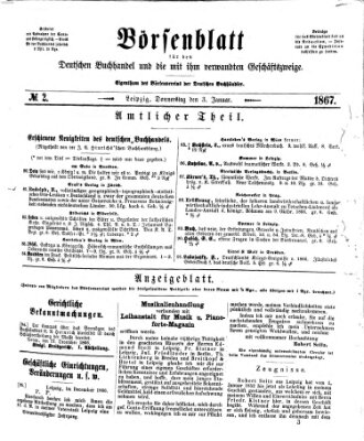 Börsenblatt für den deutschen Buchhandel Donnerstag 3. Januar 1867