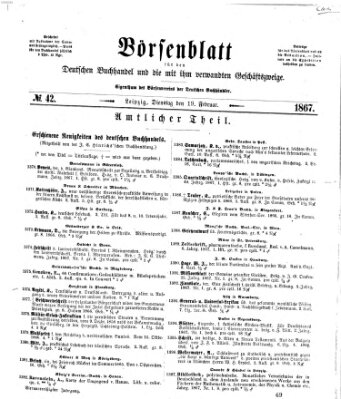 Börsenblatt für den deutschen Buchhandel Dienstag 19. Februar 1867