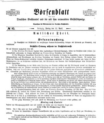 Börsenblatt für den deutschen Buchhandel Freitag 12. April 1867