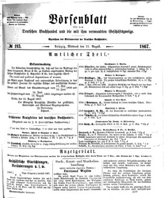 Börsenblatt für den deutschen Buchhandel Mittwoch 21. August 1867
