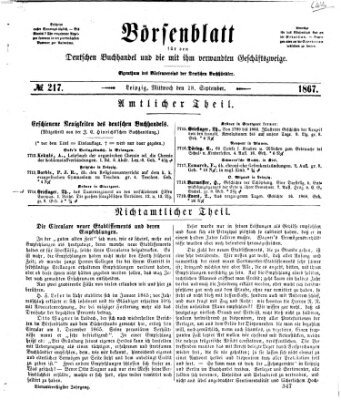 Börsenblatt für den deutschen Buchhandel Mittwoch 18. September 1867