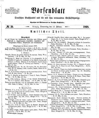 Börsenblatt für den deutschen Buchhandel Donnerstag 13. Februar 1868